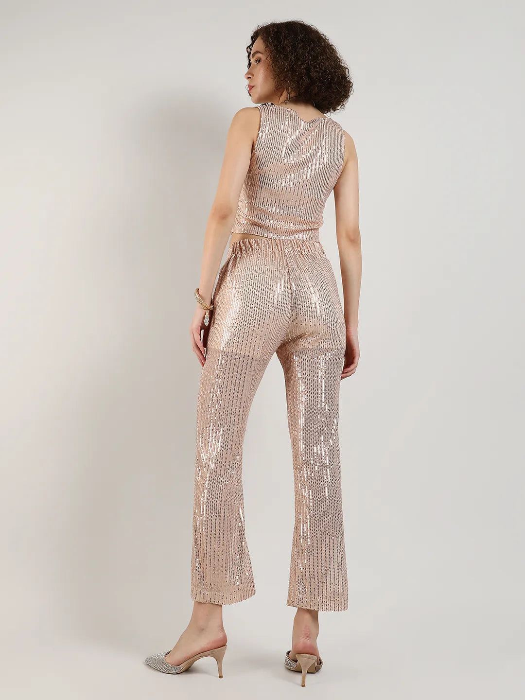 Women Beige Sequin Vest Co-Ord Set