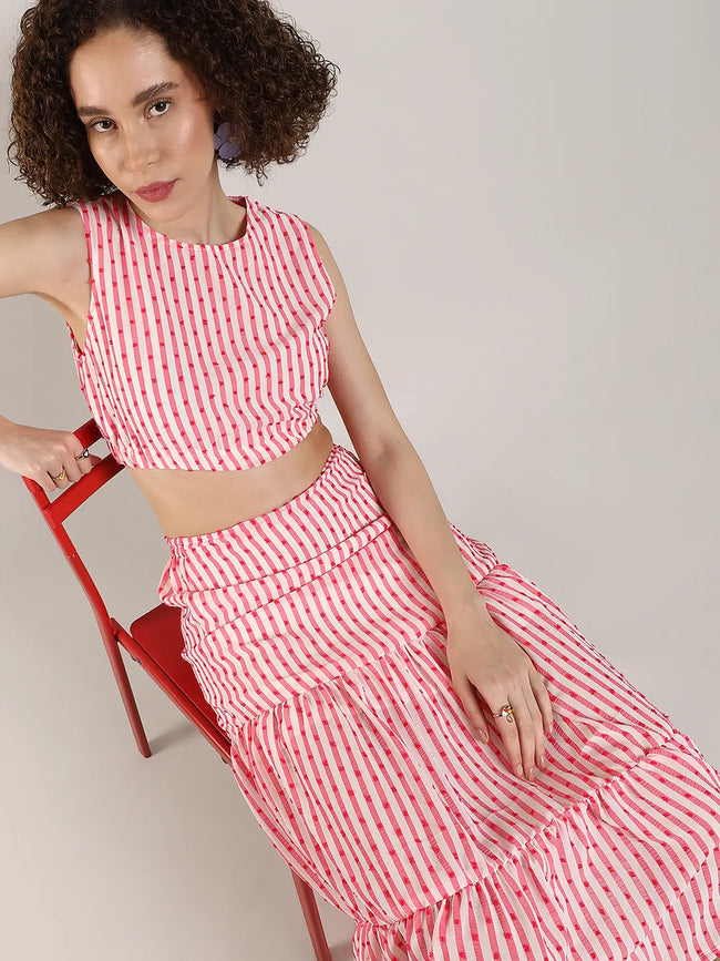 Women Pom-Pom Striped Co-Ord Set