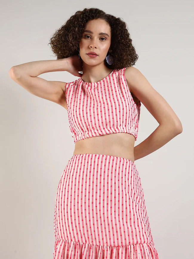 Women Pom-Pom Striped Co-Ord Set