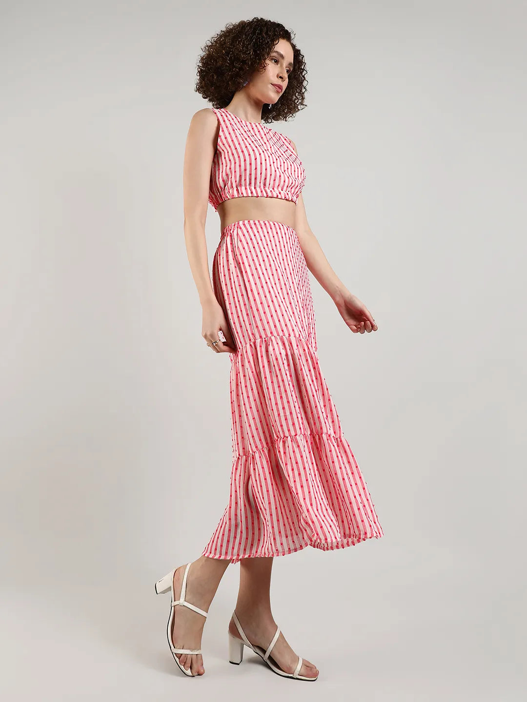 Women Pom-Pom Striped Co-Ord Set