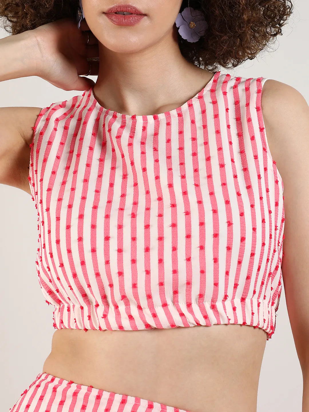 Women Pom-Pom Striped Co-Ord Set