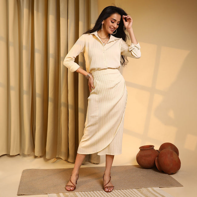 Women Yellow Textured Wrap Co-Ord Set
