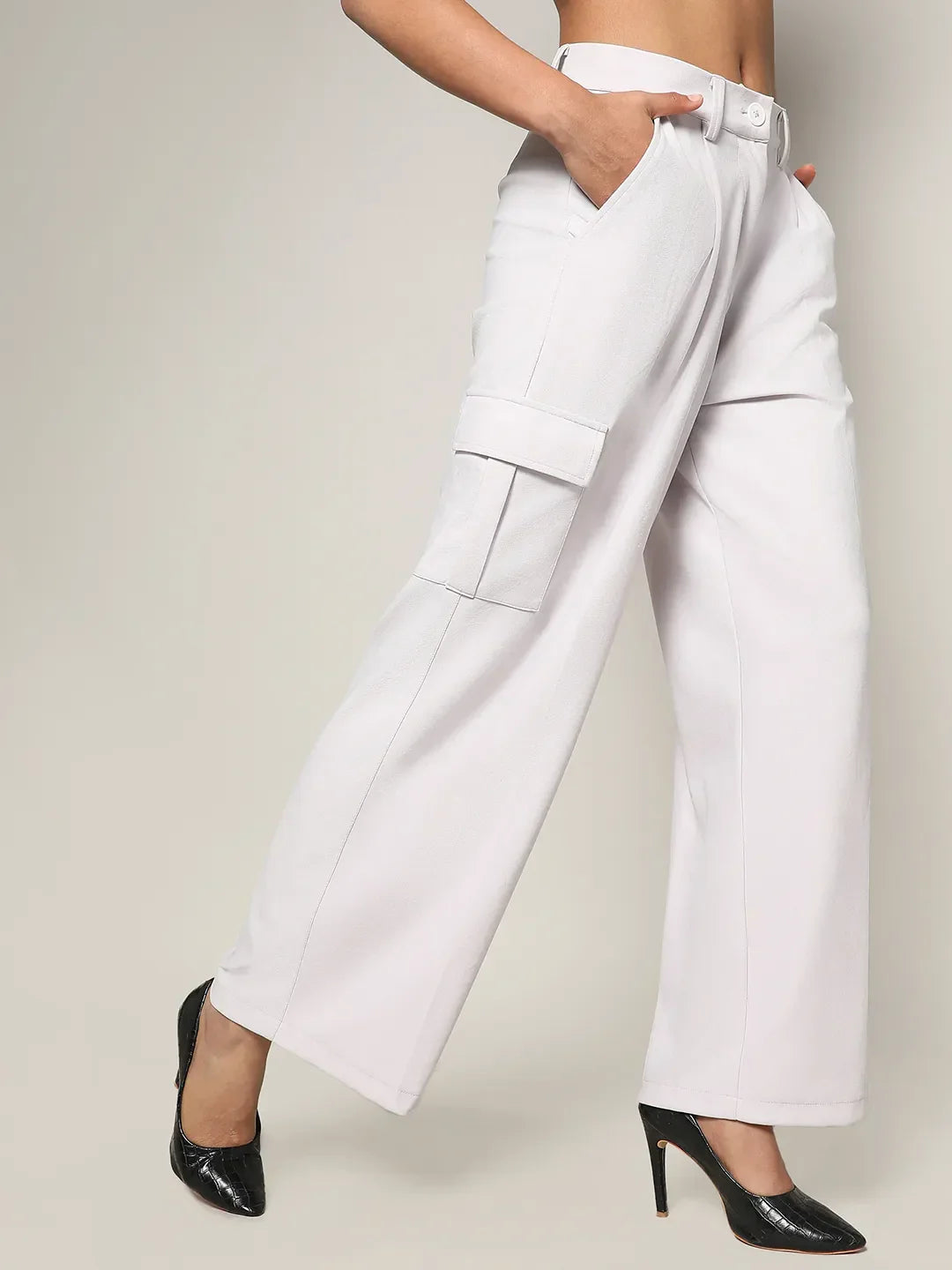 Women White Baggy Cargo Pants