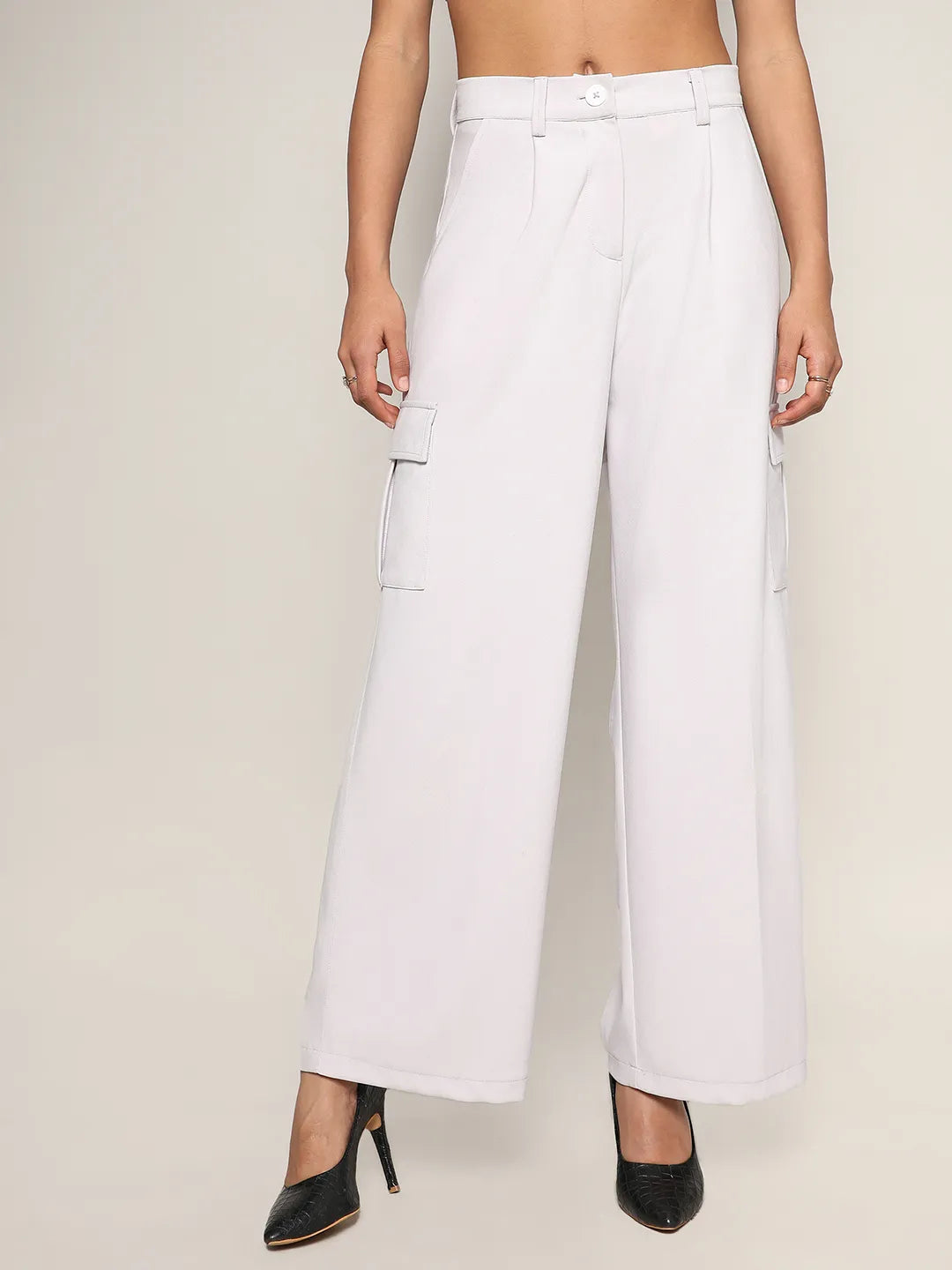 Women White Baggy Cargo Pants