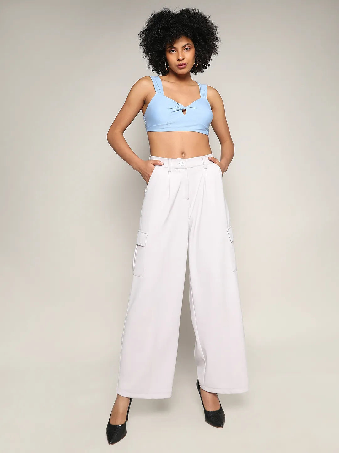 Women White Baggy Cargo Pants