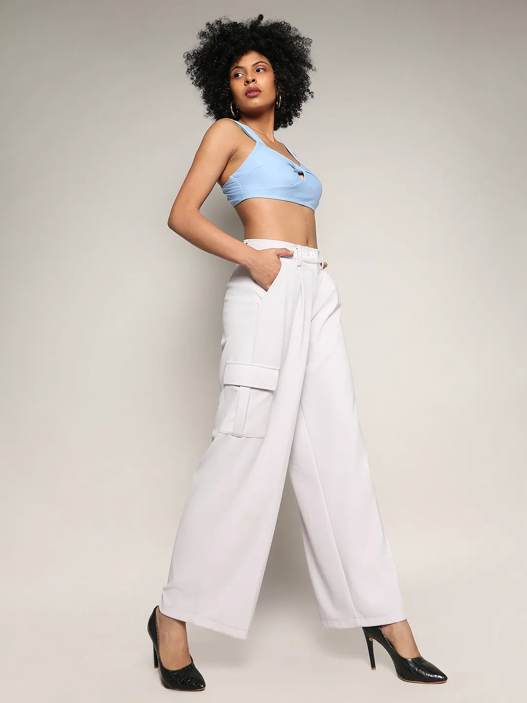 Women White Baggy Cargo Pants