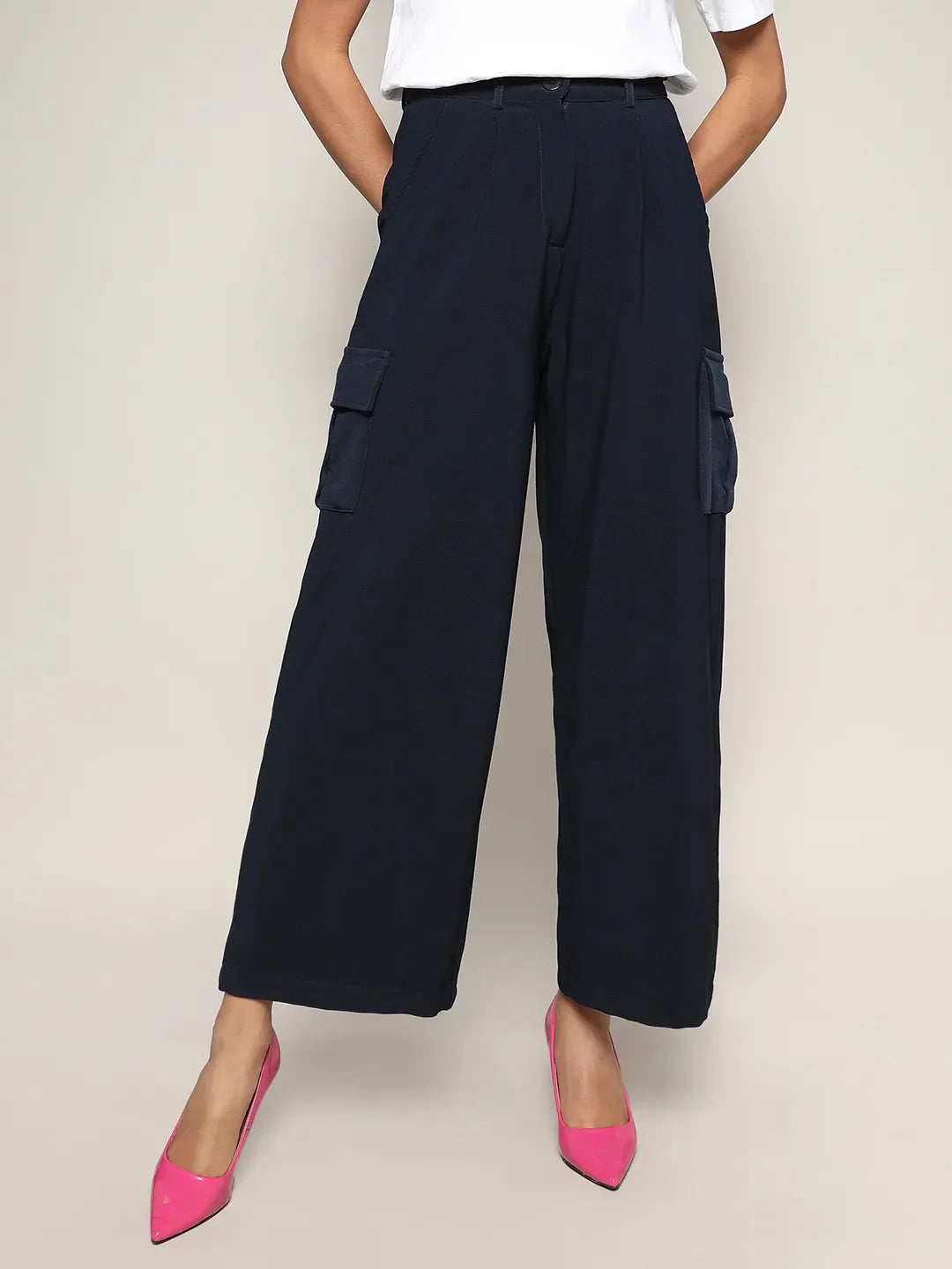 Women Blue Baggy Cargo Pants