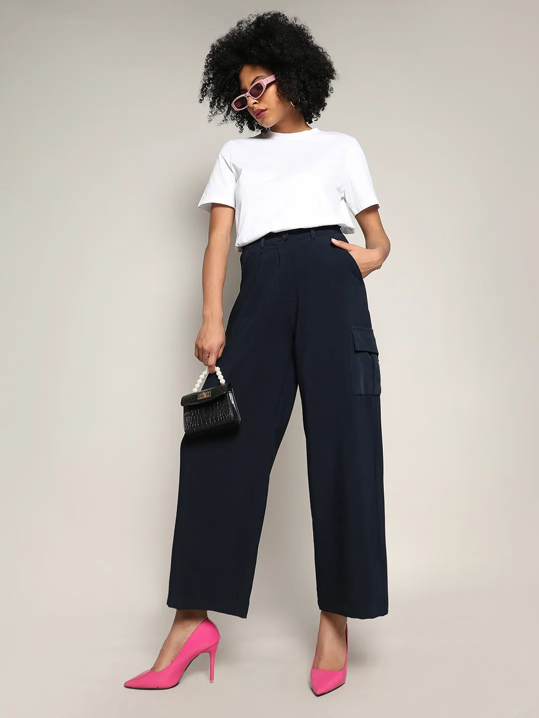 Women Blue Baggy Cargo Pants