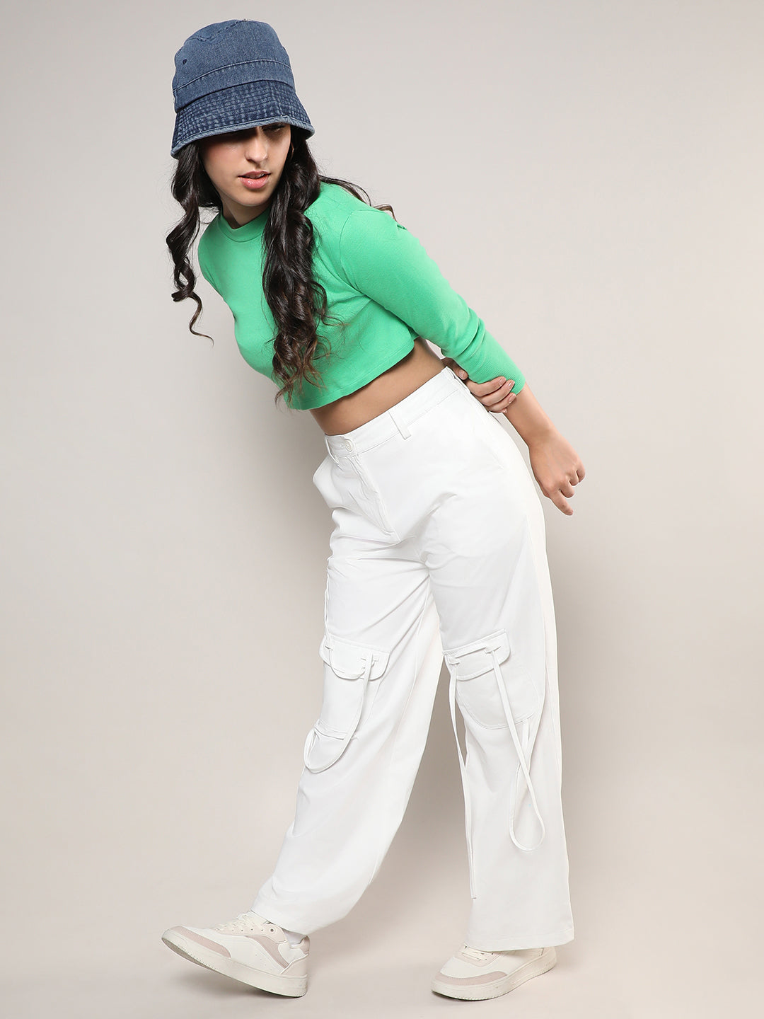 Women White Solid Cargo Trousers