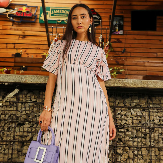Women Pink Club Striped Dress