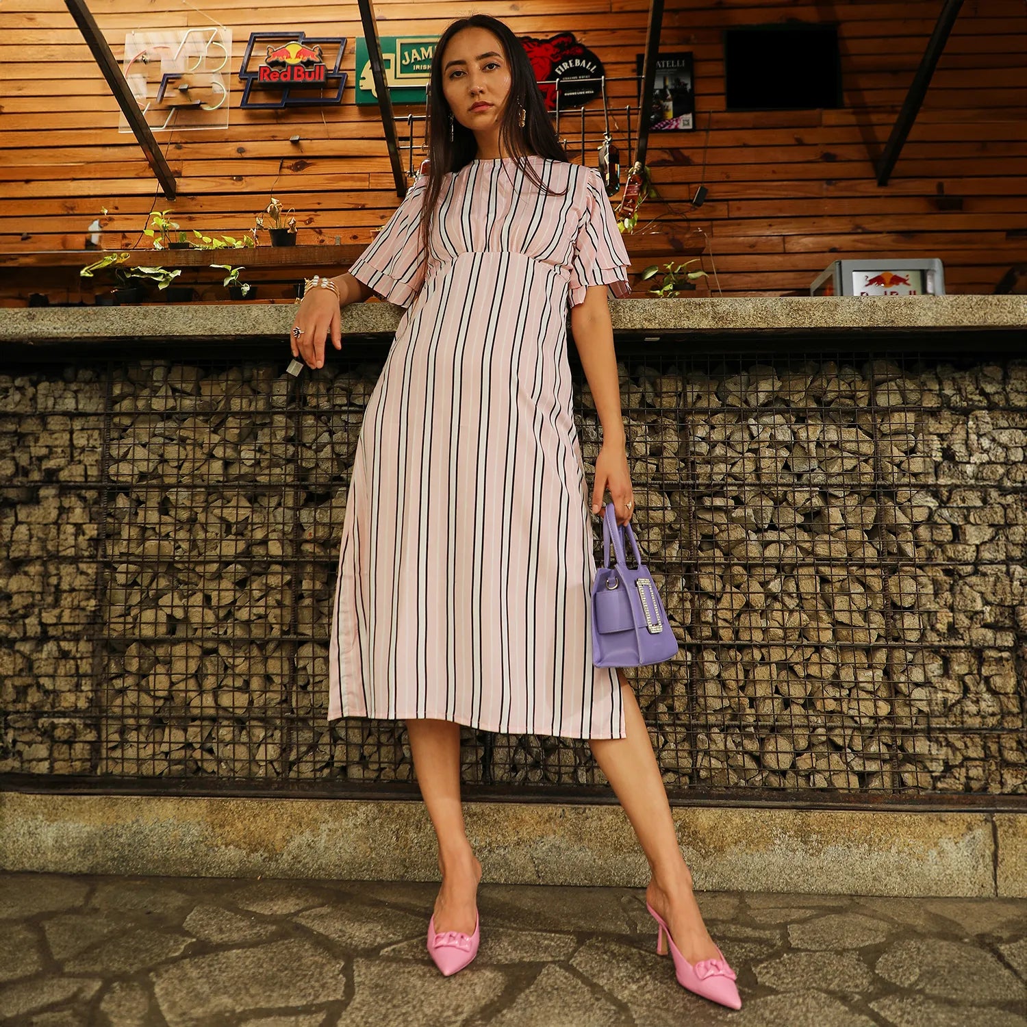 Women Pink Club Striped Dress