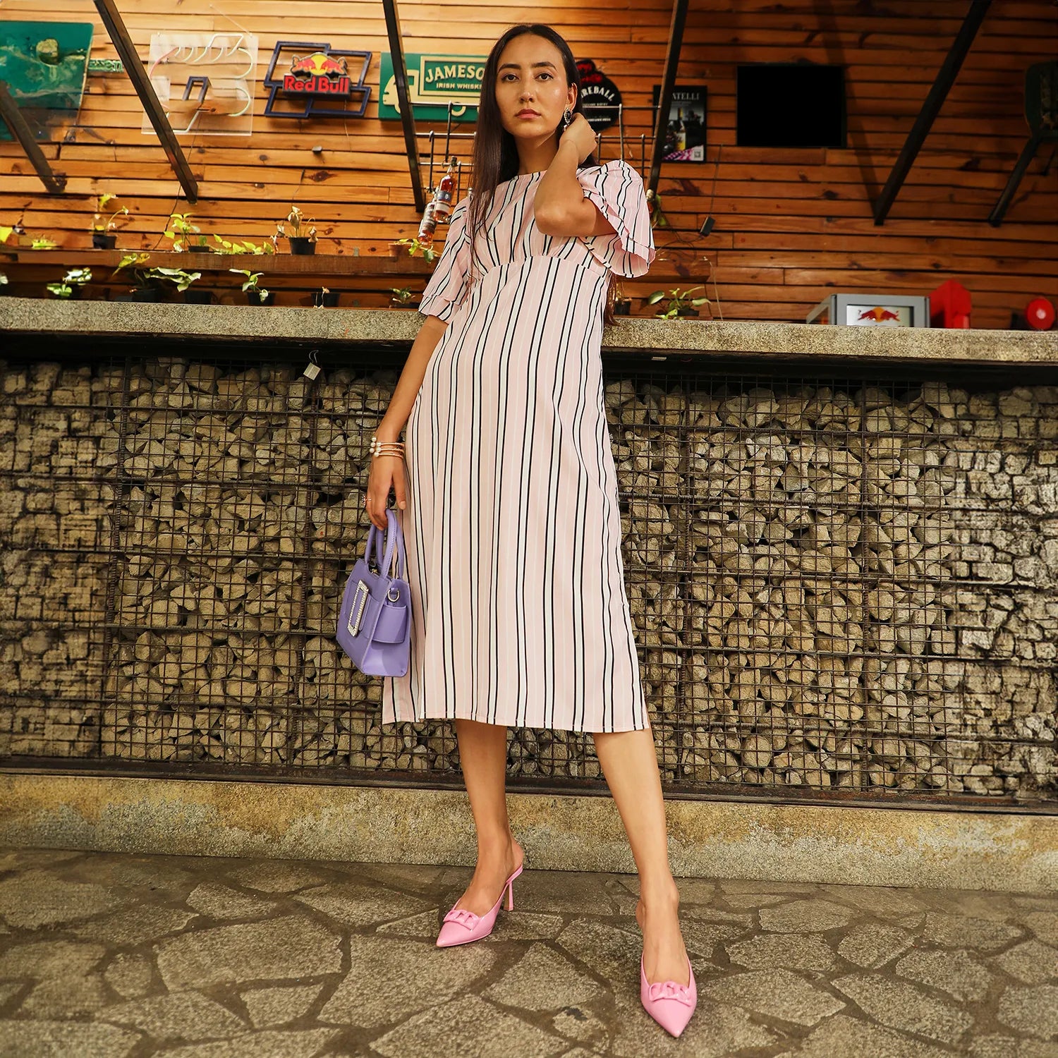 Women Pink Club Striped Dress