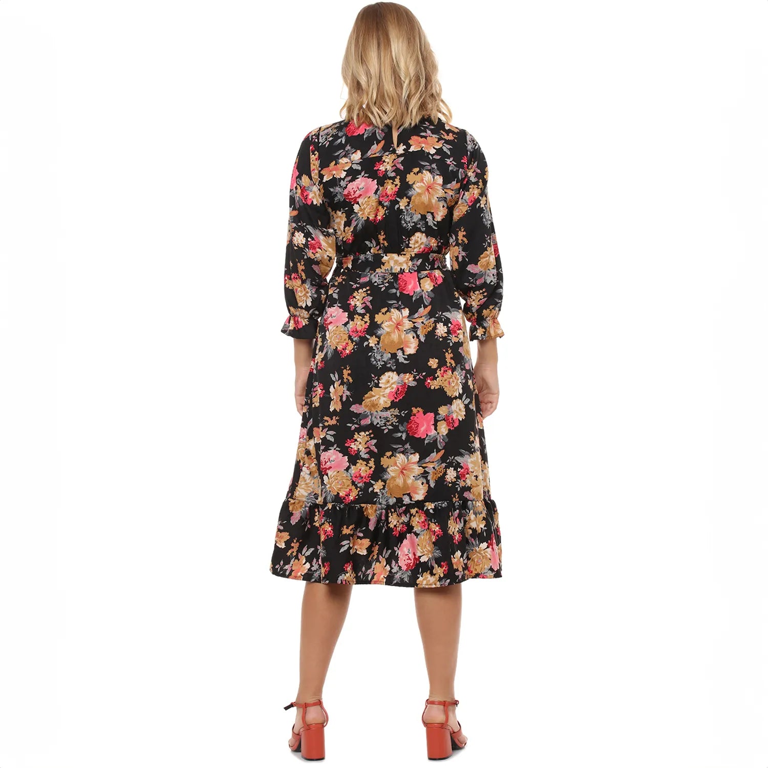 Women Black Floral Midi Dress