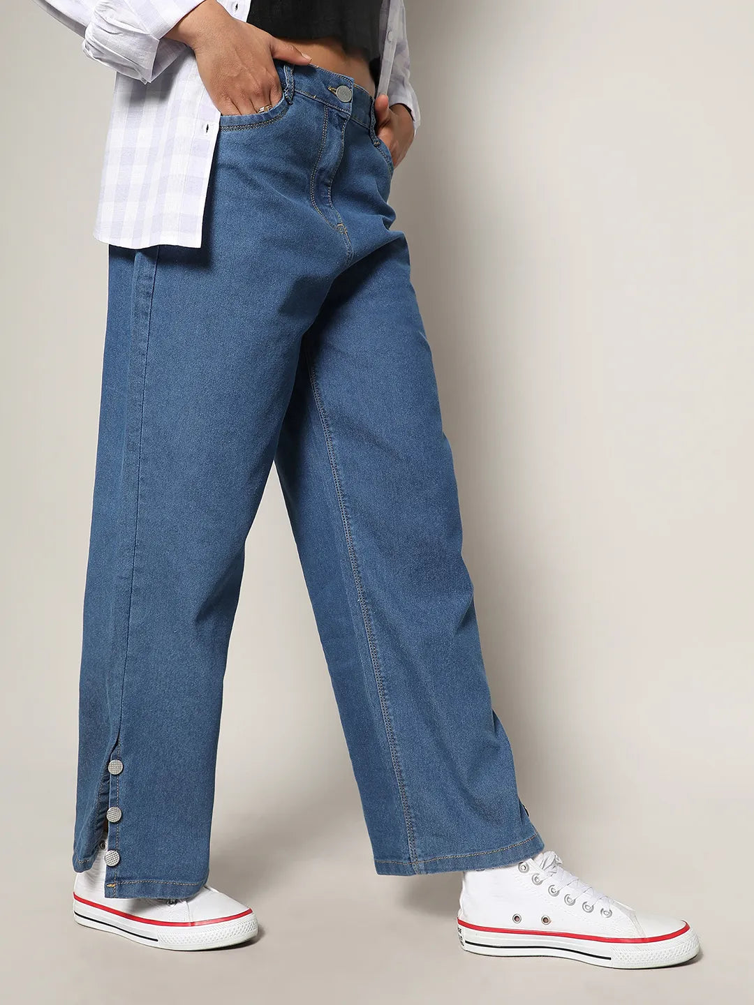 Women Blue Mid-Rise Straight Denim Jeans