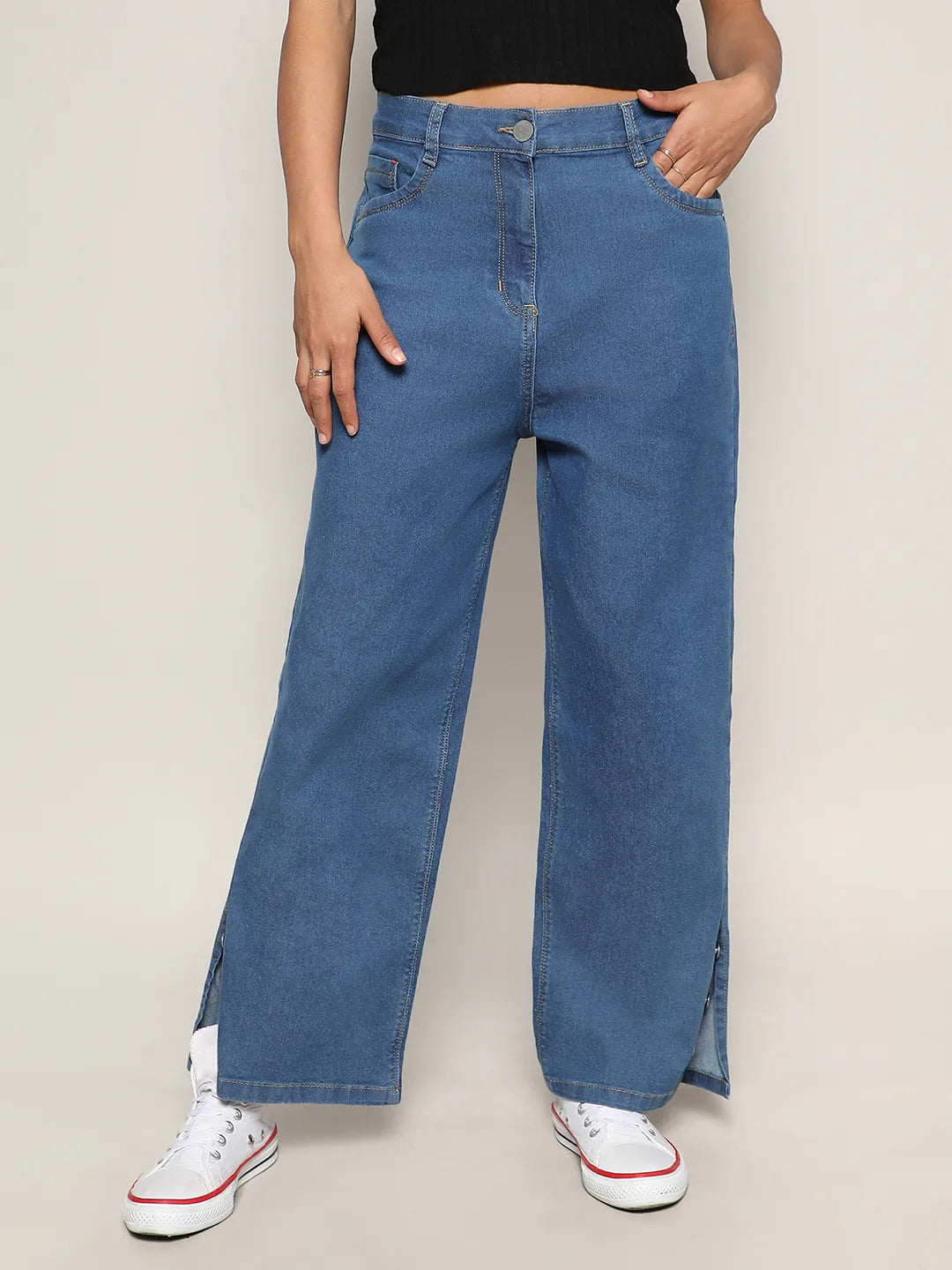 Women Blue Mid-Rise Straight Denim Jeans