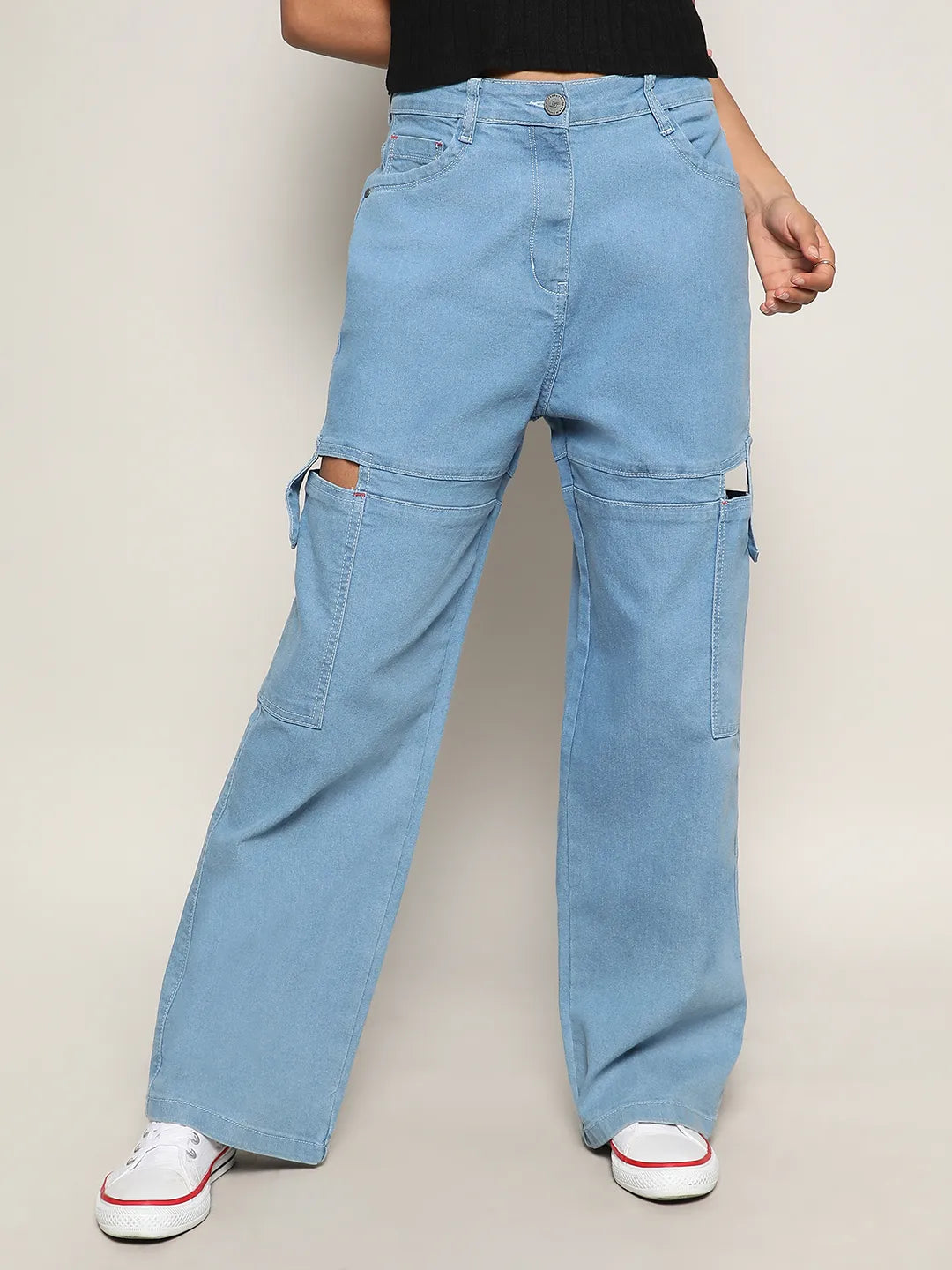 Women Blue Mid-Rise Cutout Denim Jeans
