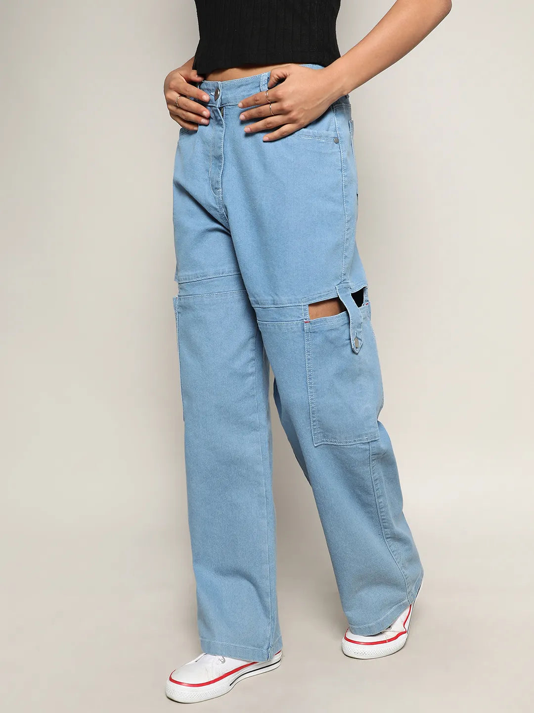 Women Blue Mid-Rise Cutout Denim Jeans
