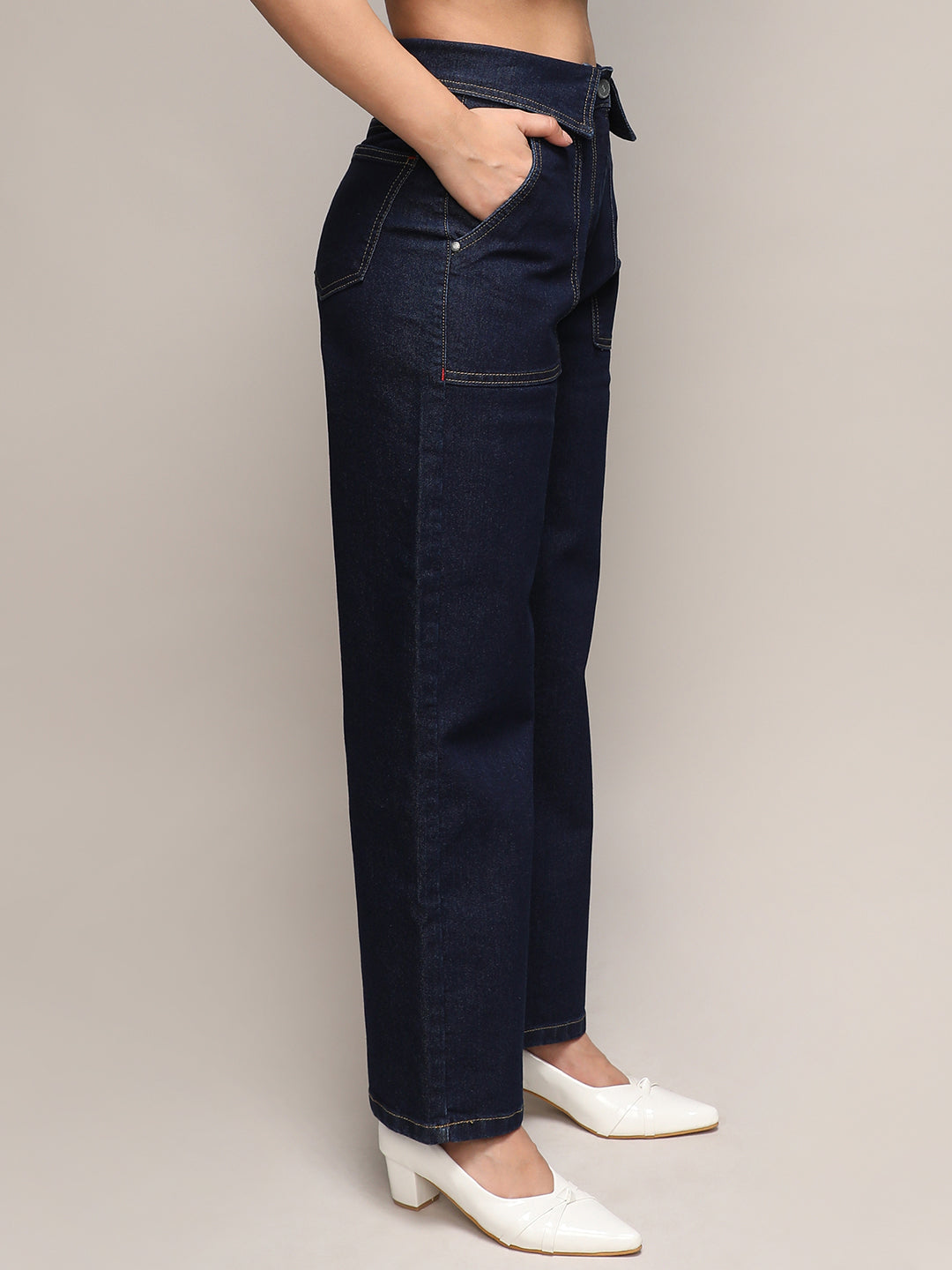 Women Blue Collared Denim Jeans