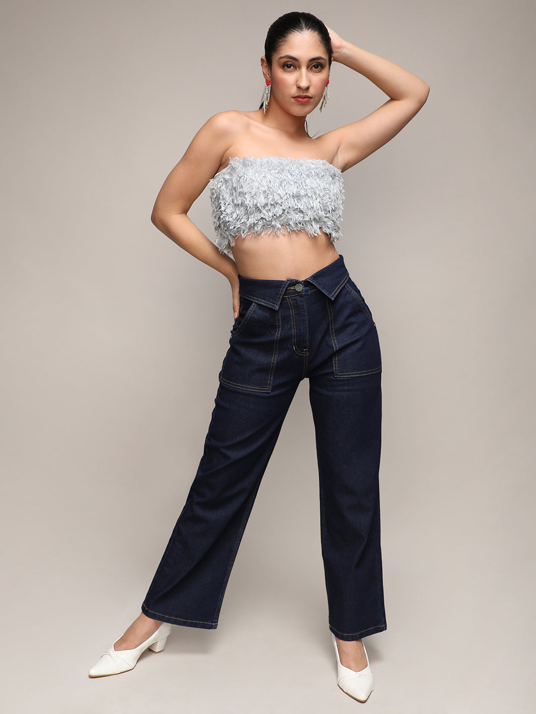 Women Blue Collared Denim Jeans