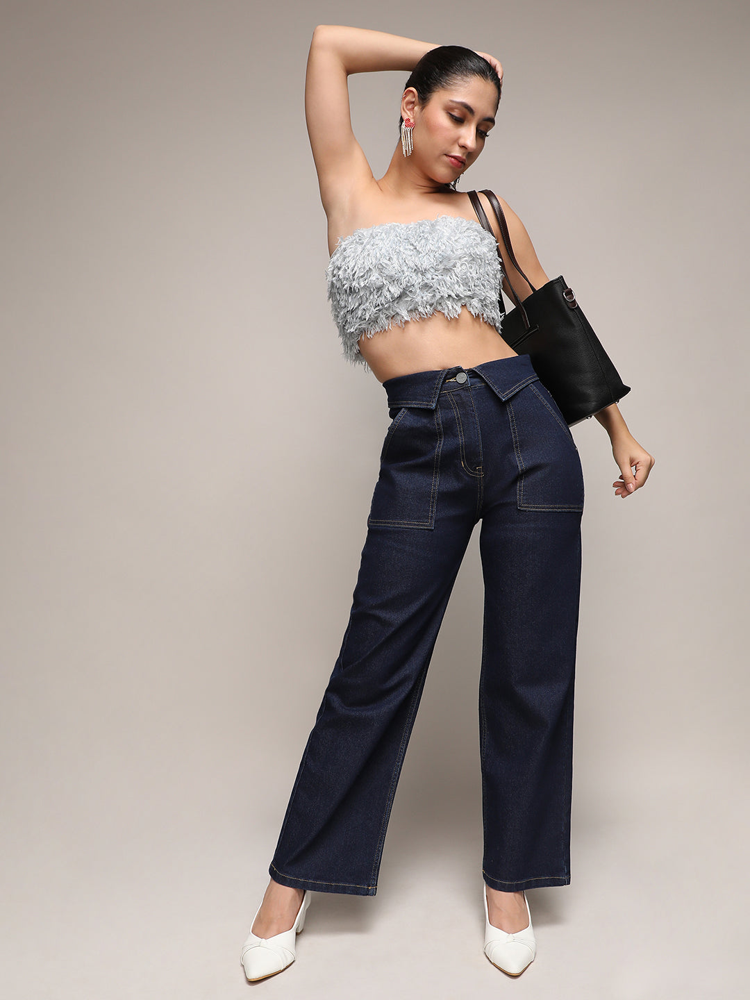 Women Blue Collared Denim Jeans