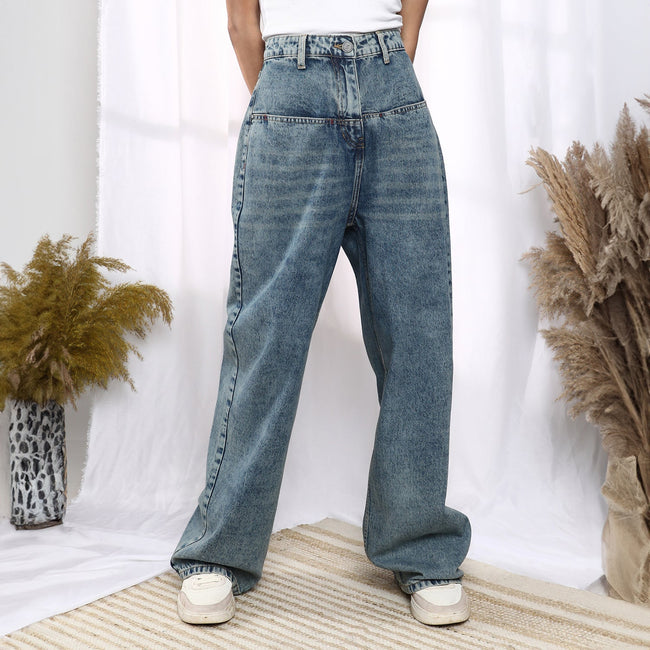 Women Blue Acid-Wash Straight Denim Jeans