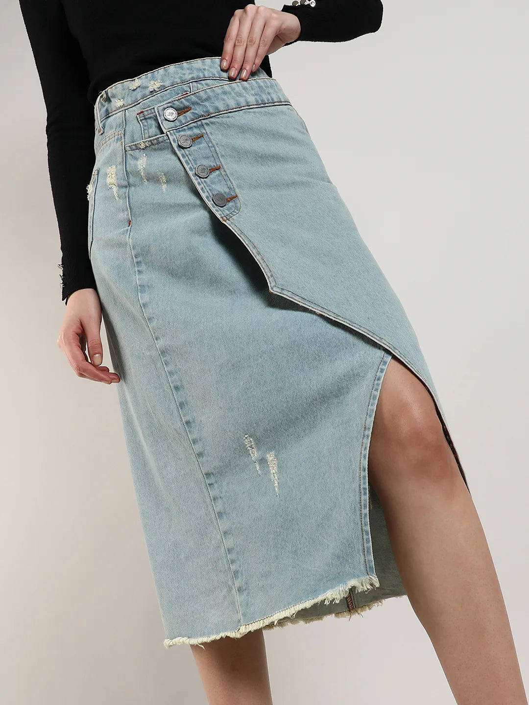 Women Blue Midi Denim Skirt