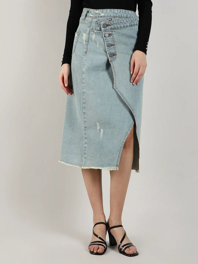 Women Blue Midi Denim Skirt