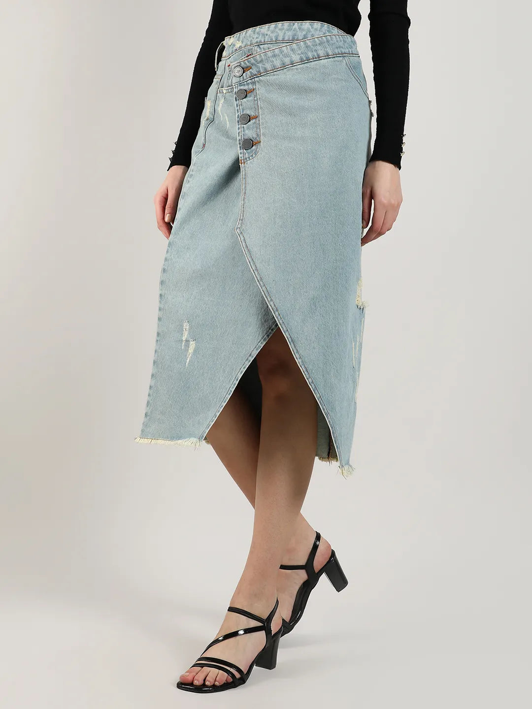Women Blue Midi Denim Skirt