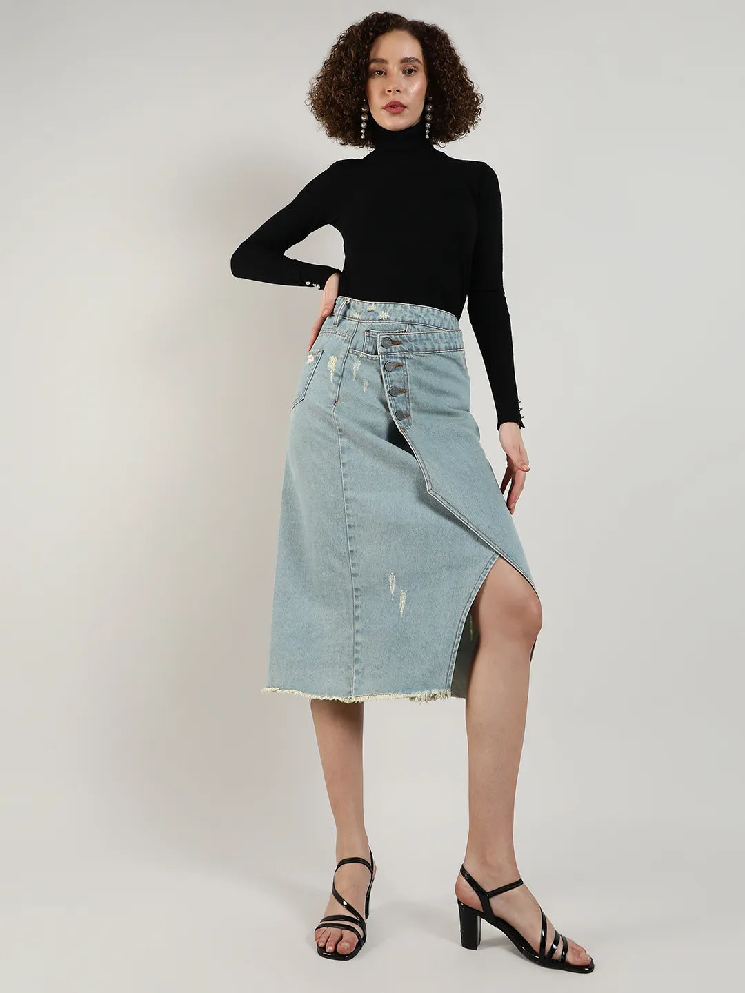 Women Blue Midi Denim Skirt