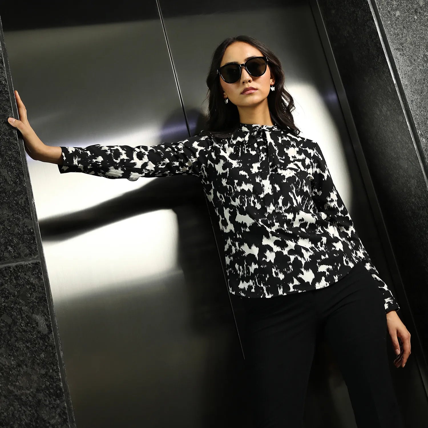 Women Multi Abstract Tie-Up Top