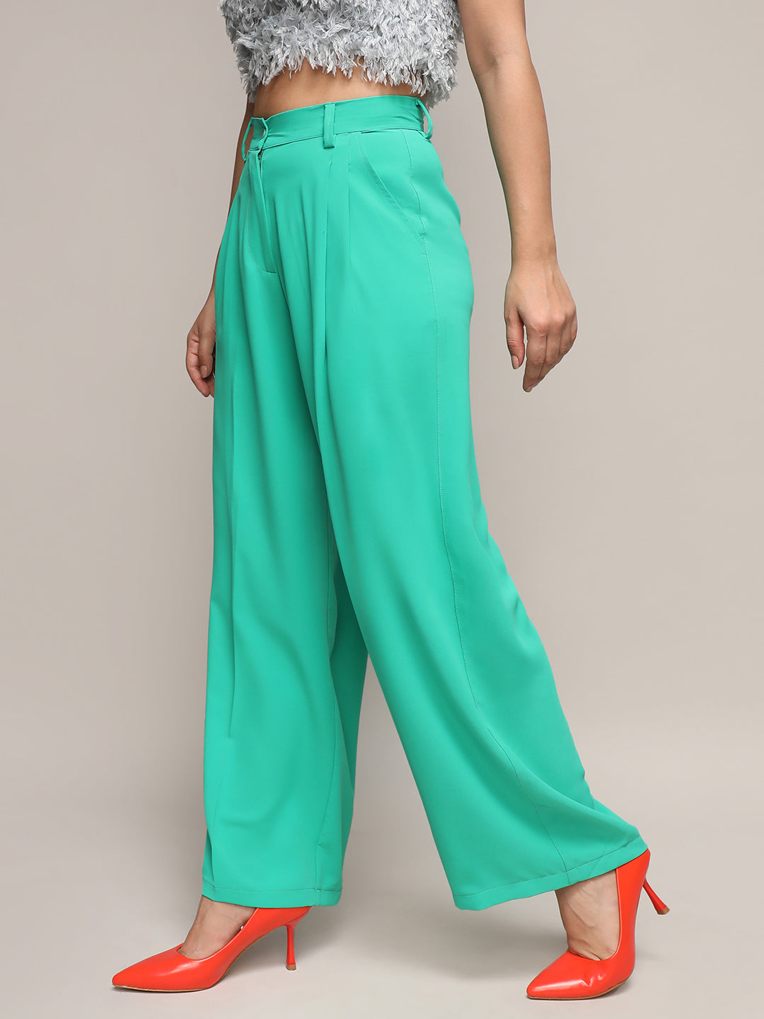 Women Green Straight Fit Tailored Trousers