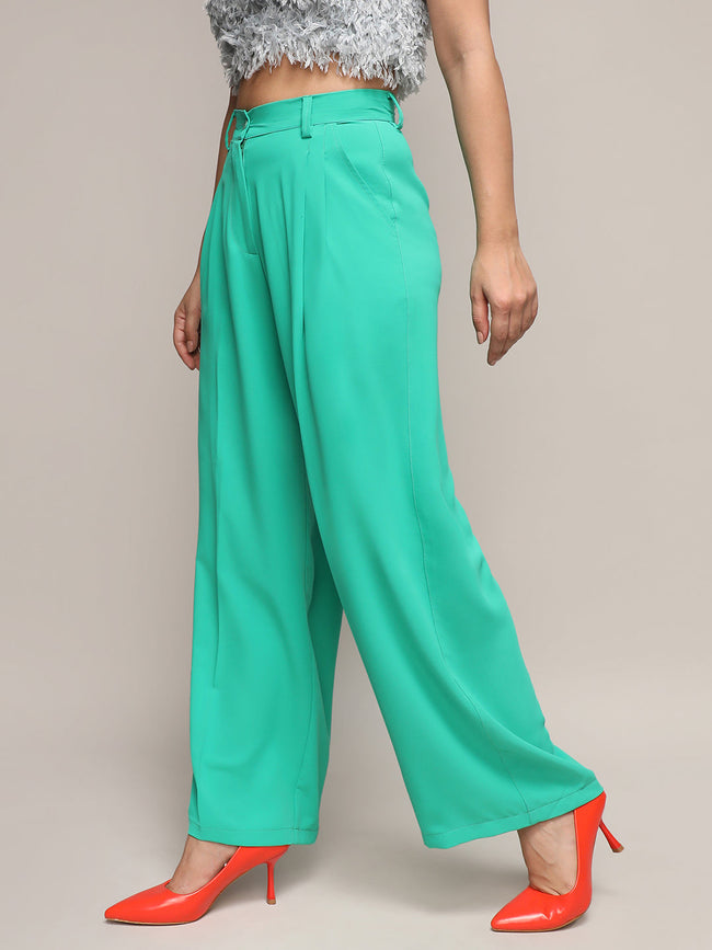 Women Green Straight Fit Tailored Trousers