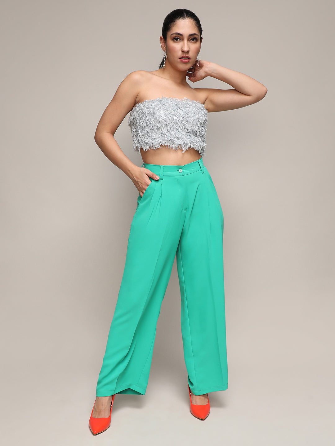 Women Green Straight Fit Tailored Trousers