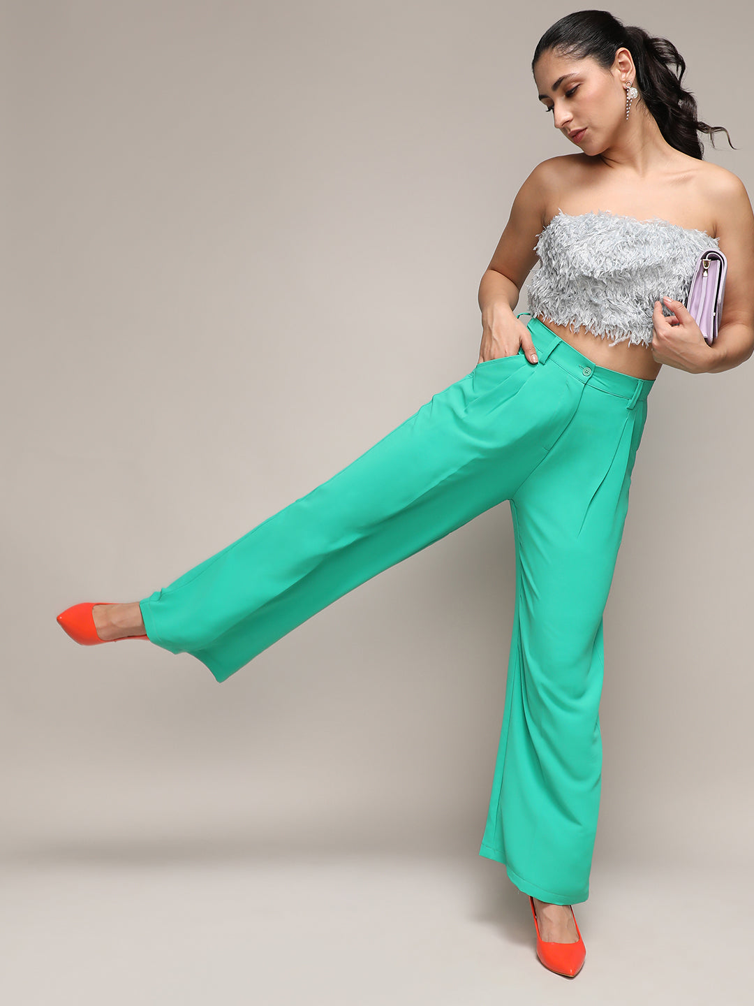 Women Green Straight Fit Tailored Trousers