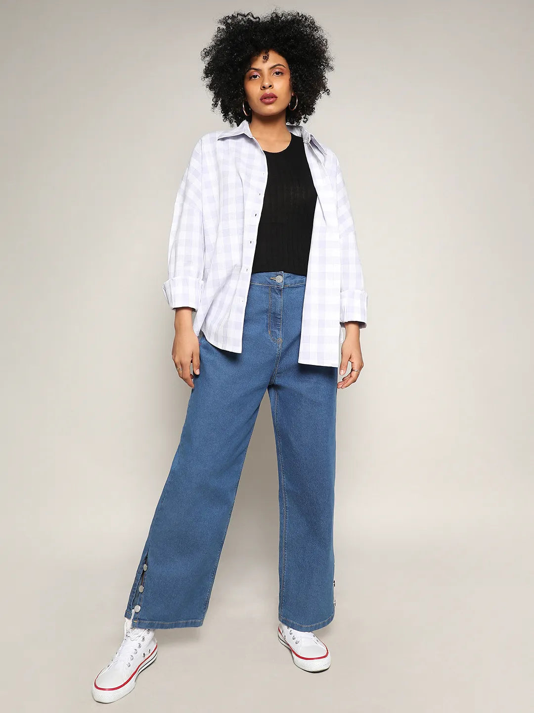 Women Purple Tartan Plaid Boxy Shirt
