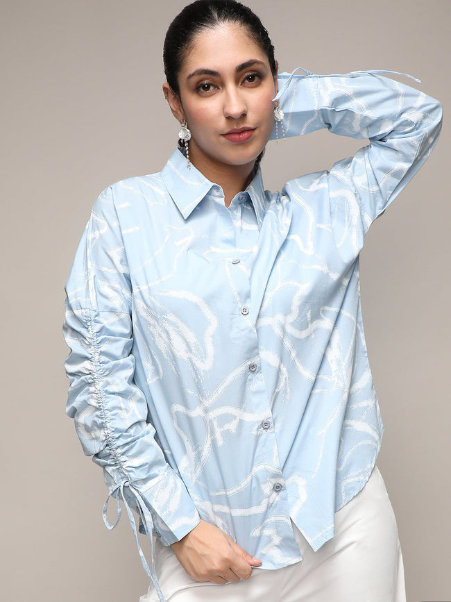 Women Blue Faded Strokes Shirt