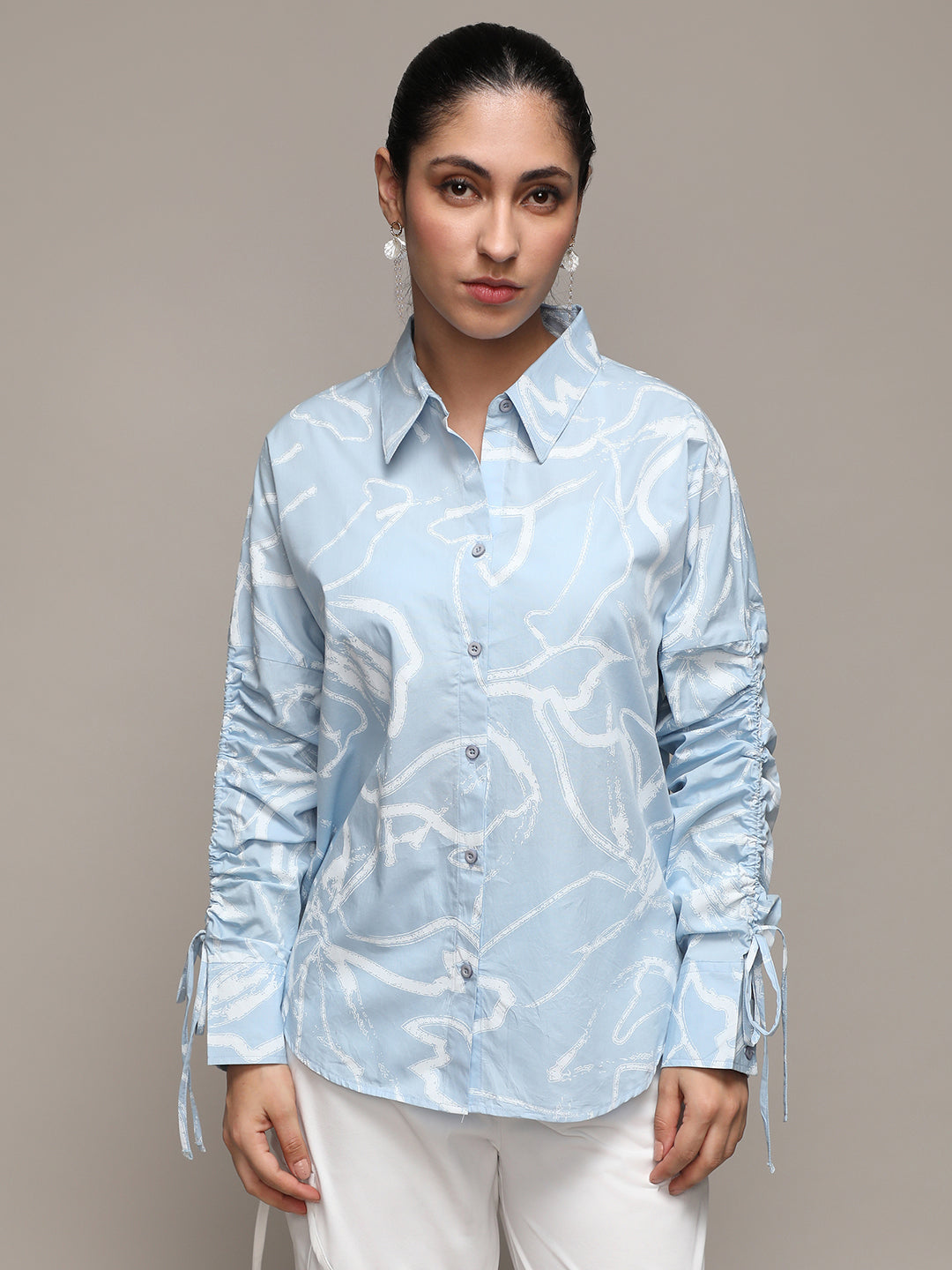 Women Blue Faded Strokes Shirt