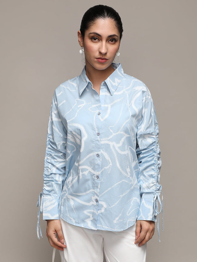 Women Blue Faded Strokes Shirt