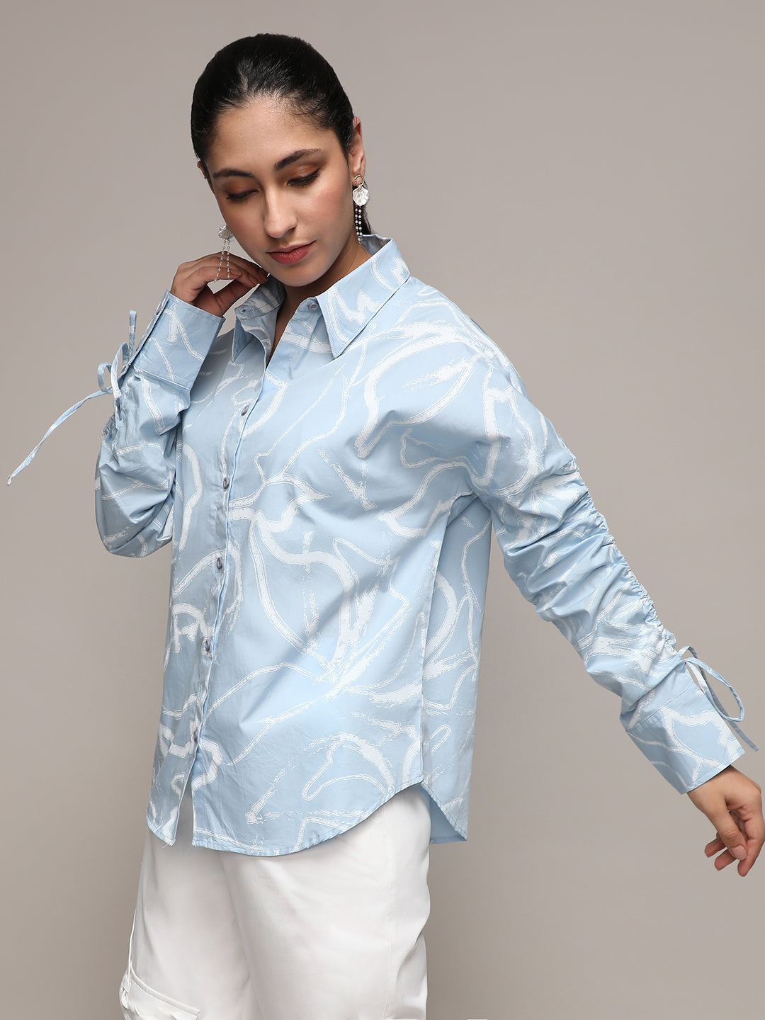 Women Blue Faded Strokes Shirt