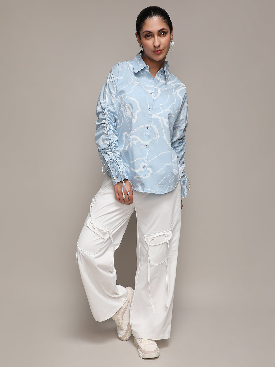 Women Blue Faded Strokes Shirt