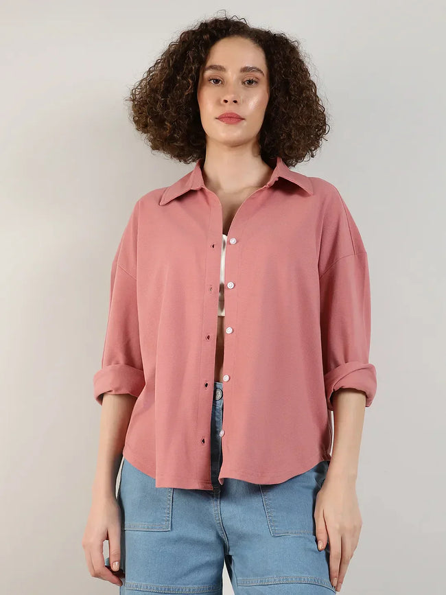 Women Pink Solid Boxy Shirt