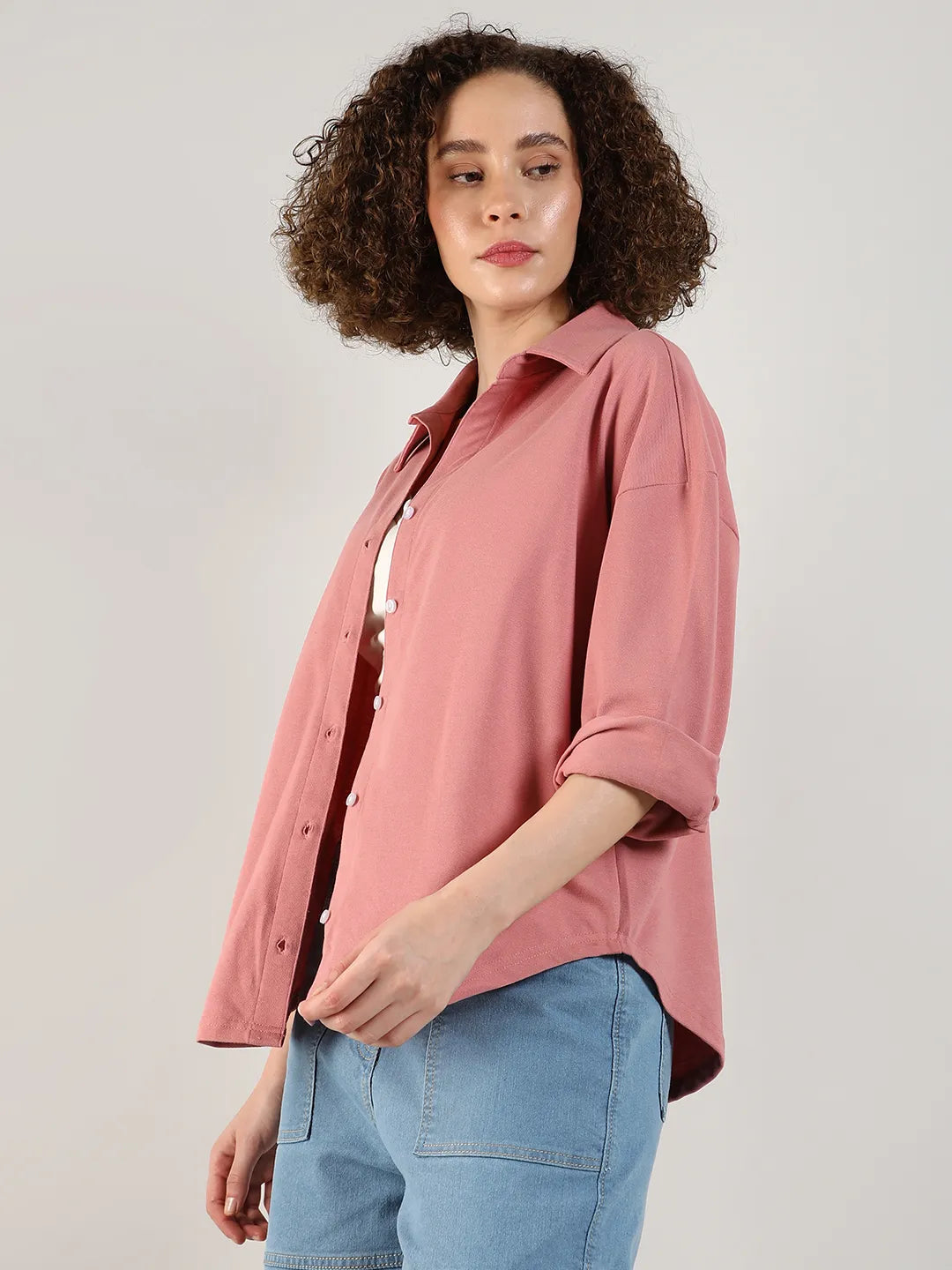 Women Pink Solid Boxy Shirt