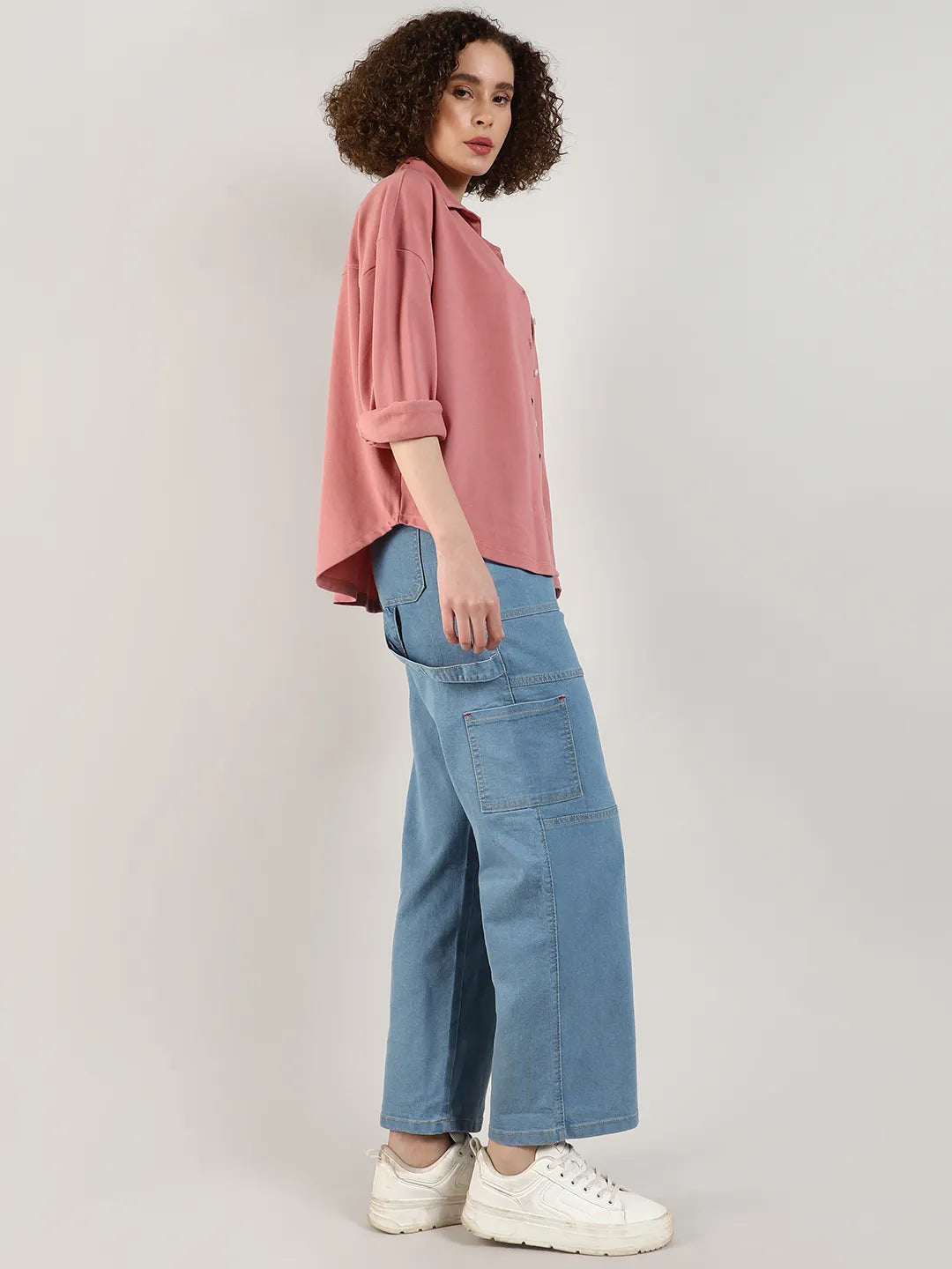 Women Pink Solid Boxy Shirt