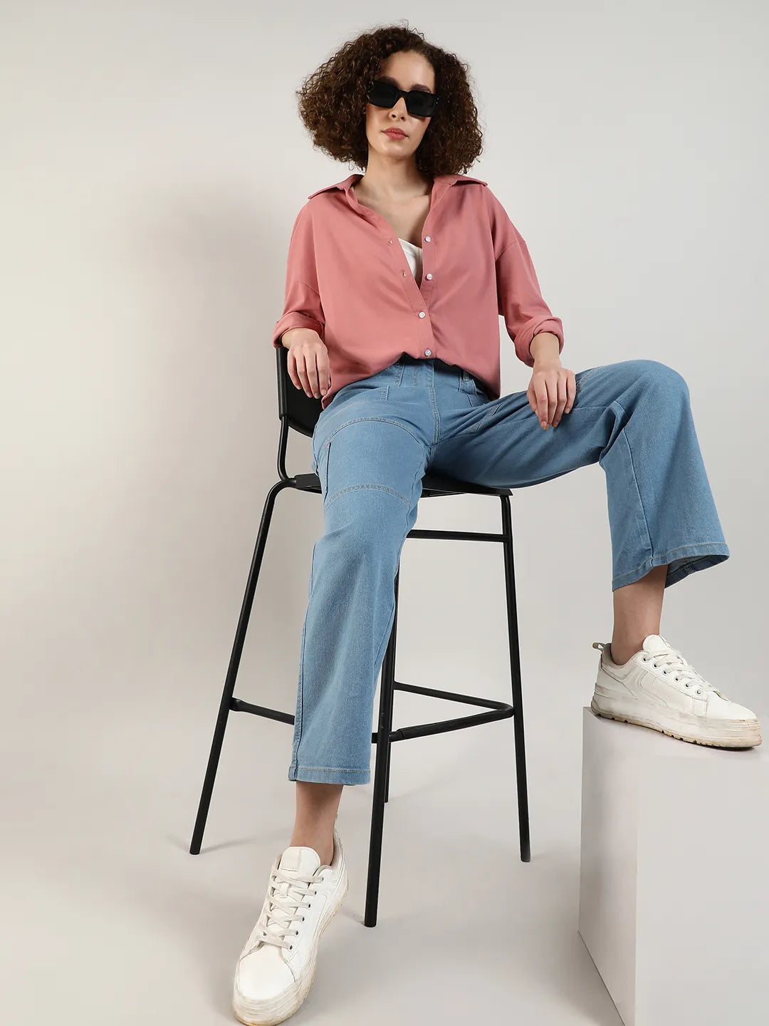 Women Pink Solid Boxy Shirt
