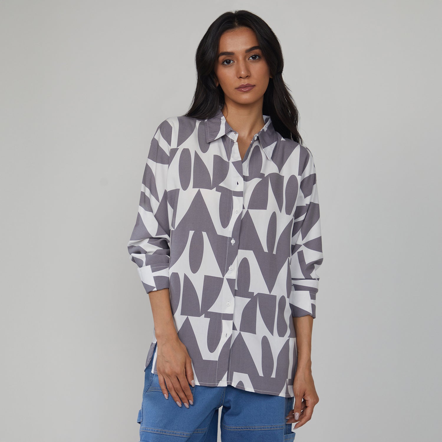 Women Grey Geometric Shirt
