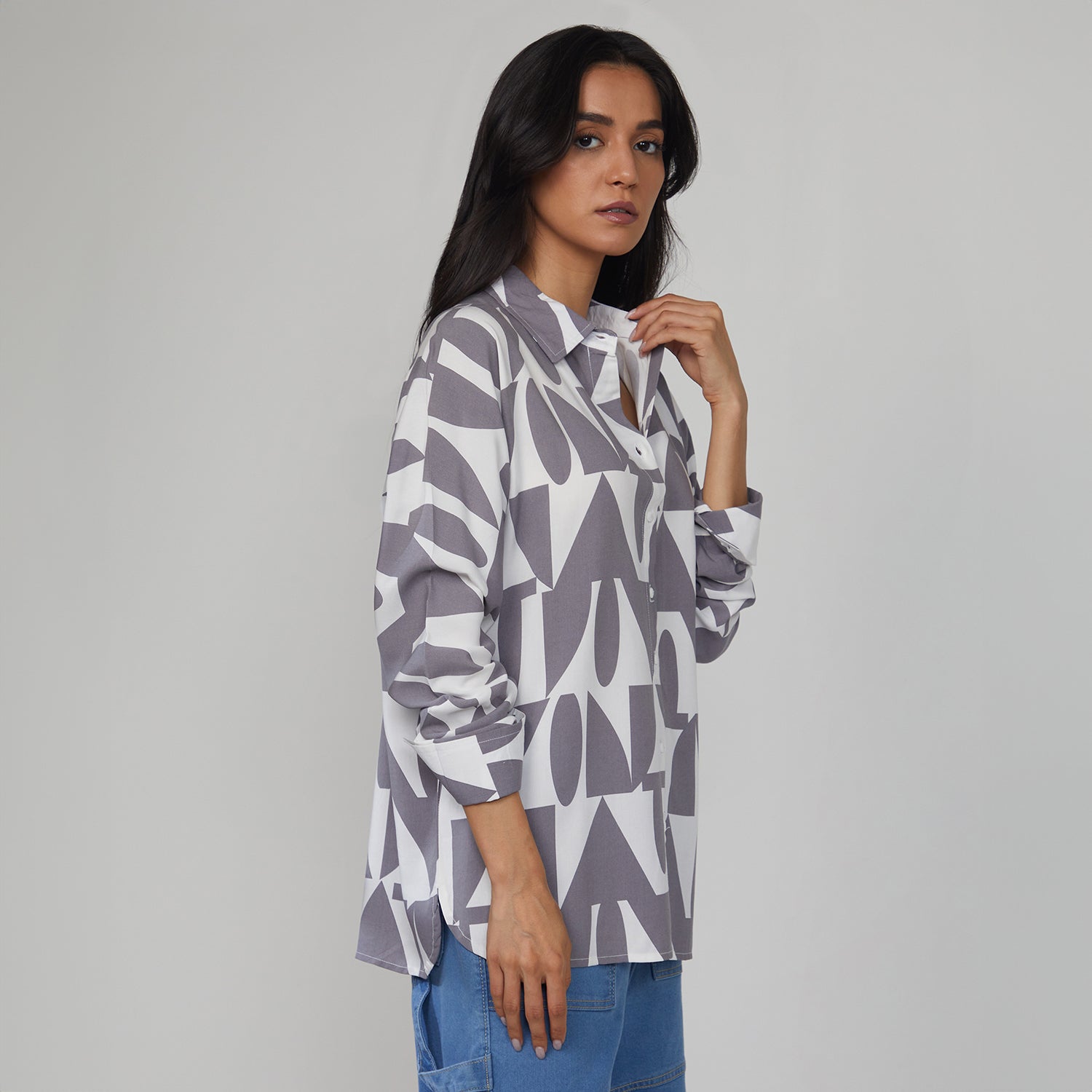 Women Grey Geometric Shirt