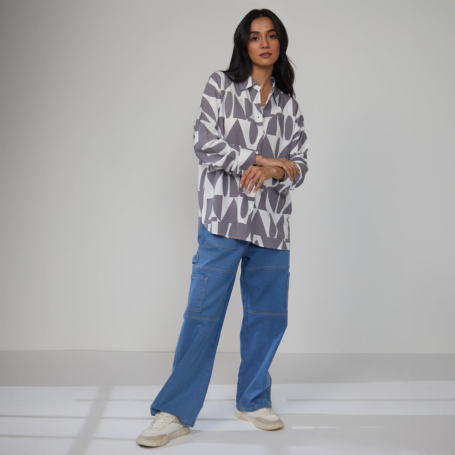 Women Grey Geometric Shirt