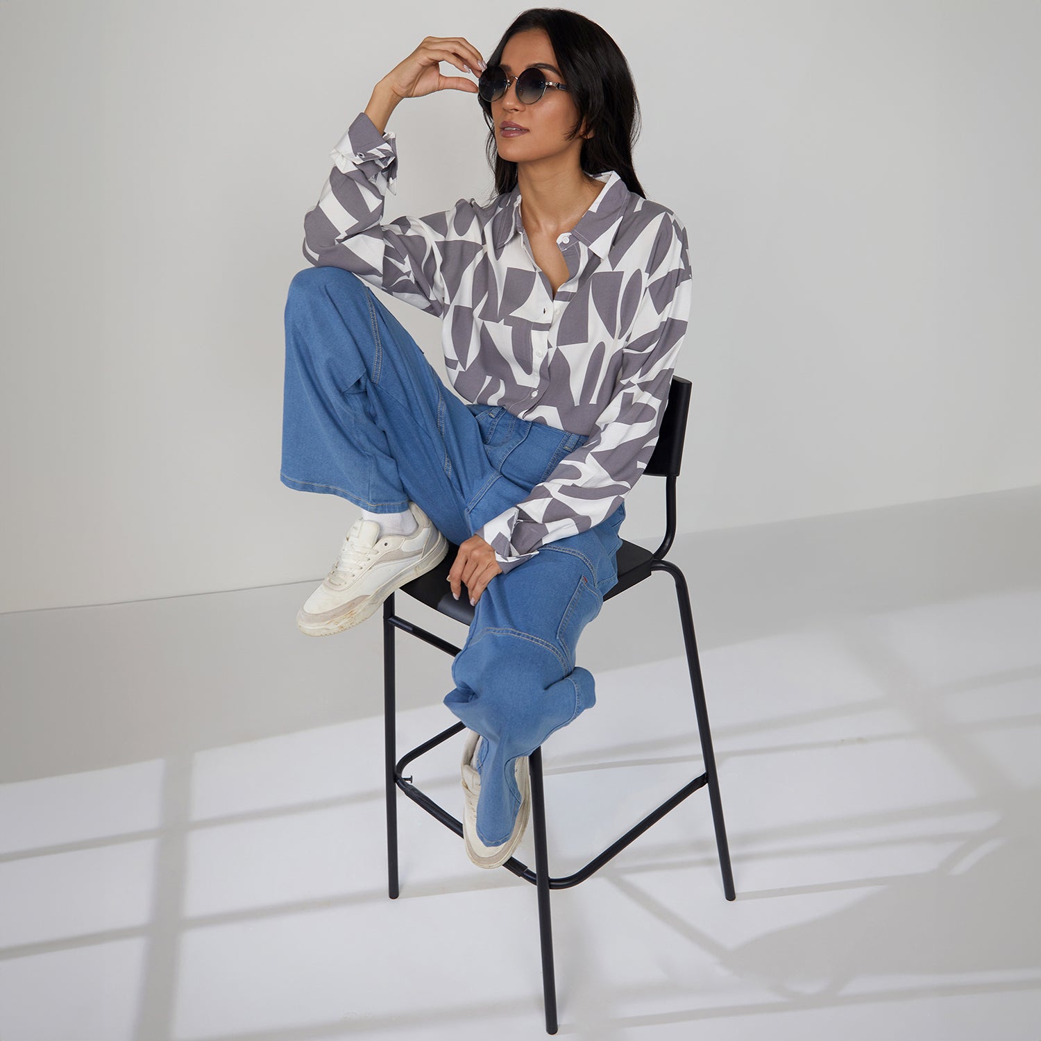 Women Grey Geometric Shirt
