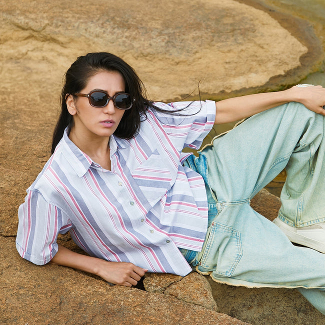 Women Multi Striped Boxy Shirt