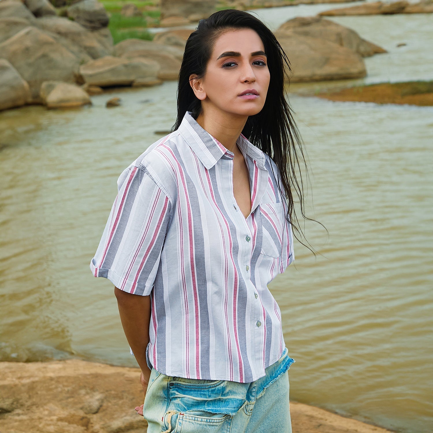 Women Multi Striped Boxy Shirt